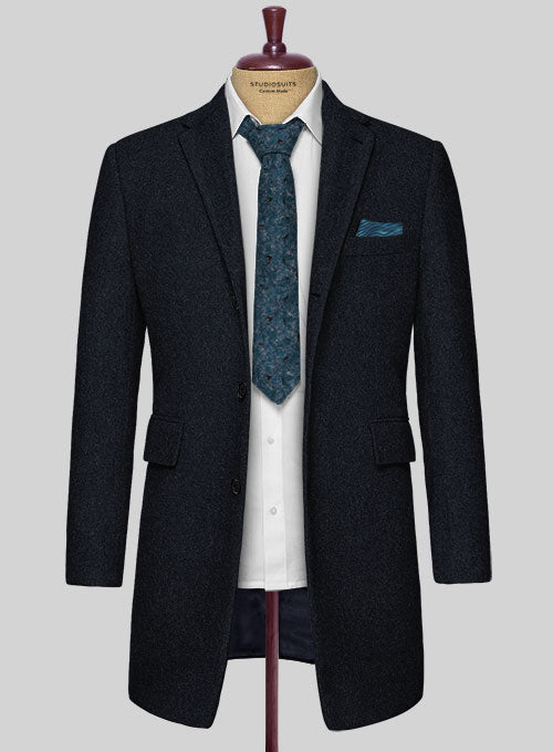 Deep Blue Heavy Tweed Overcoat - StudioSuits