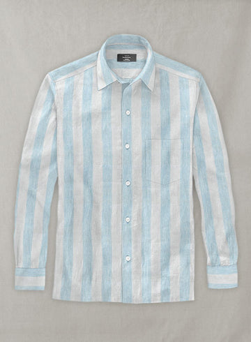 Dublin Blue Wide Stripe Linen Shirt - StudioSuits