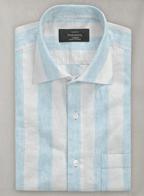 Dublin Blue Wide Stripe Linen Shirt - StudioSuits