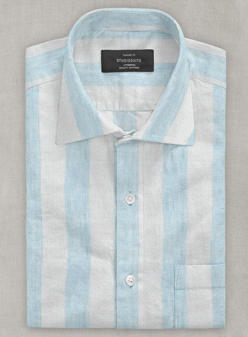 Dublin Blue Wide Stripe Linen Shirt - StudioSuits