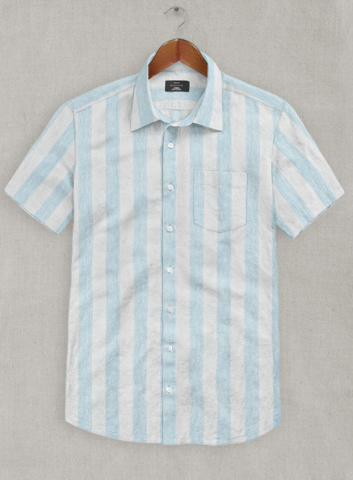 Dublin Blue Wide Stripe Linen Shirt - StudioSuits