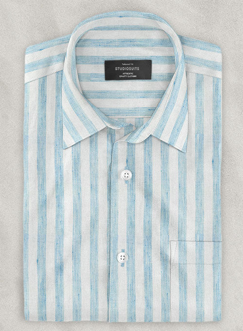 Dublin Blue Stripe Linen Shirt - StudioSuits