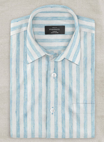 Dublin Blue Stripe Linen Shirt - StudioSuits