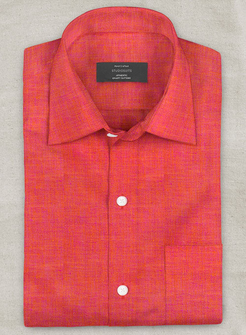 Dublin Pink Orange Linen Shirt - StudioSuits