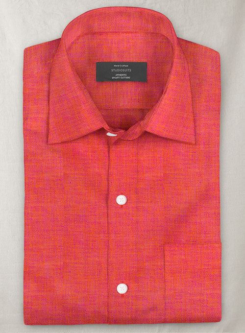 Dublin Pink Orange Linen Shirt - StudioSuits