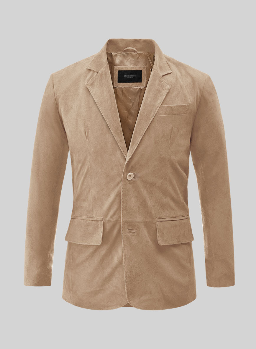 Dusty Beige Suede Leather Blazer - StudioSuits