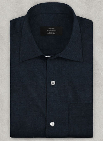 European Dark Blue Linen Shirt - StudioSuits