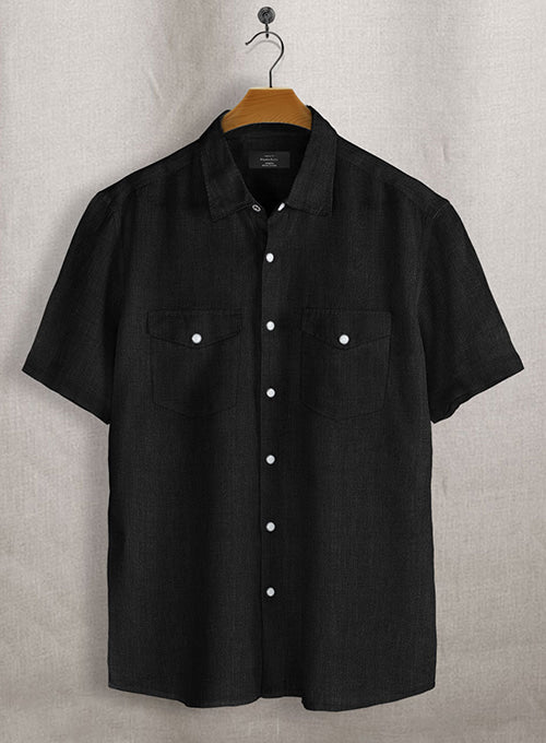 European Black Linen Western Style Shirt - StudioSuits