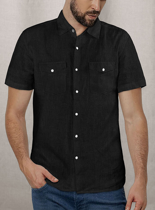 European Black Linen Western Style Shirt – StudioSuits