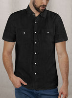European Black Linen Western Style Shirt - StudioSuits