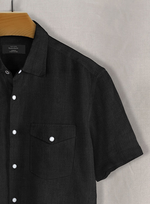 European Black Linen Western Style Shirt - StudioSuits