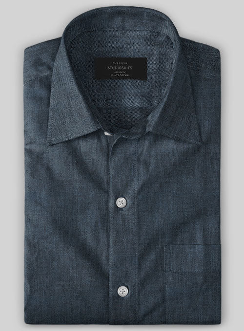 European Whale Blue Linen Shirt - StudioSuits