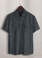 European Ash Gray Linen Western Style Shirt - StudioSuits