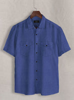 European Cruise Blue Linen Western Style Shirt - StudioSuits