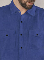 European Cruise Blue Linen Western Style Shirt - StudioSuits