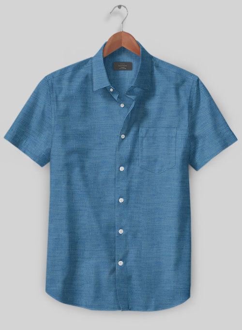 European Phthalo Blue Linen Shirt - StudioSuits