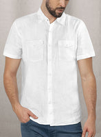 European White Linen Western Style Shirt - StudioSuits