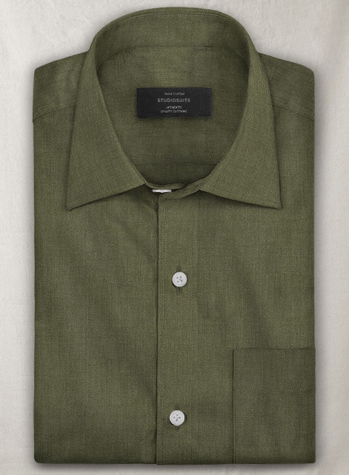 European Woodland Green Linen Shirt - StudioSuits