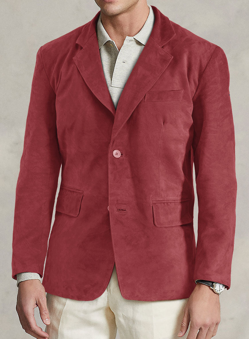 French Red Suede Leather Blazer - StudioSuits