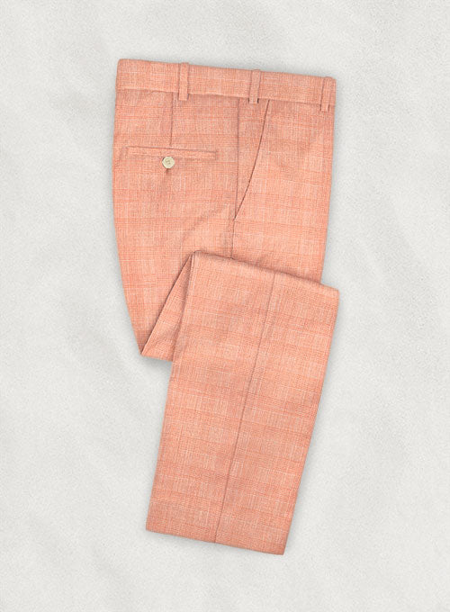 Glen Cuban Orange Wool Linen Pants - StudioSuits