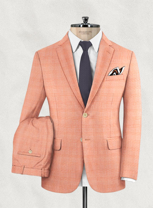 Glen Cuban Orange Wool Linen Suit - StudioSuits
