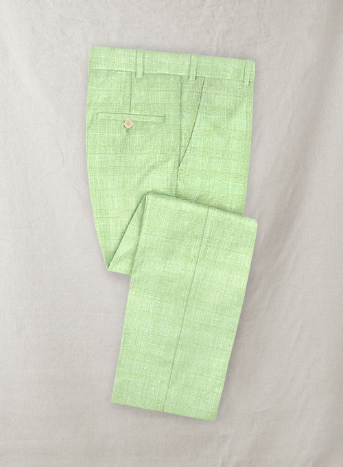 Glen Light Green Wool Linen Pants - StudioSuits
