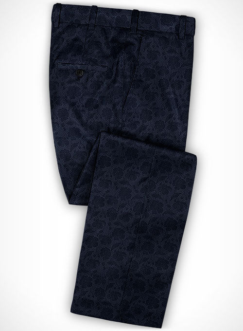 Graffiti Blue Flower Wool Tuxedo Suit - StudioSuits