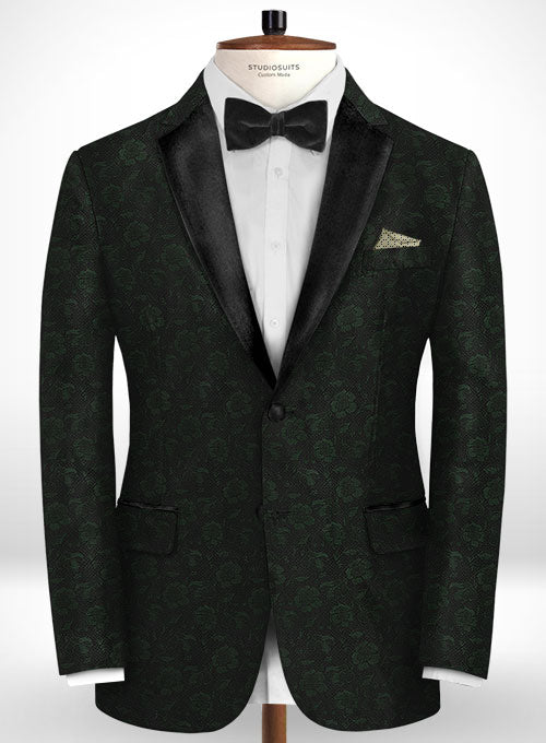 Graffiti Green Black Flower Wool Tuxedo Jacket - StudioSuits