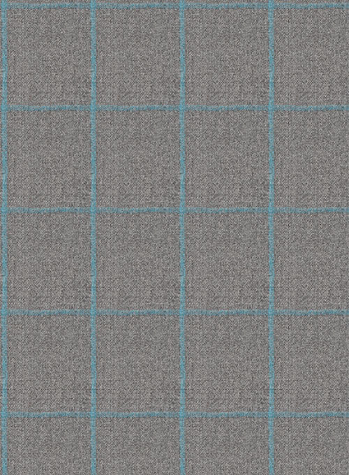 Gray Blue Windowpane Flannel Wool Pants - StudioSuits
