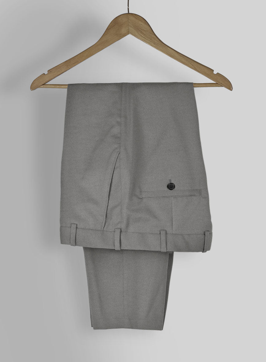 Gray Feather Cotton Canvas Stretch Pants - StudioSuits