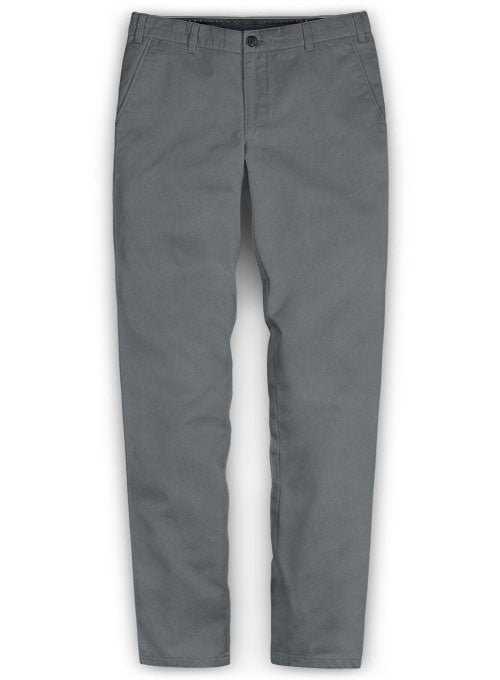 Washed Gray Feather Cotton Canvas Stretch Chino Pants - StudioSuits