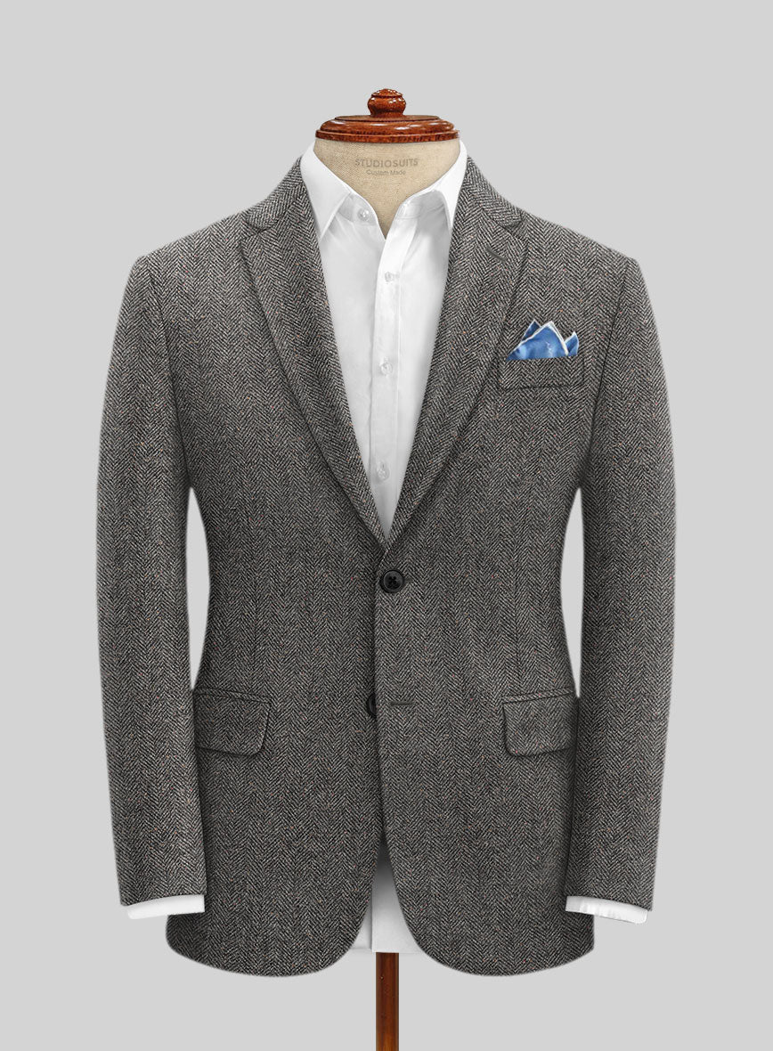 Gray Herringbone Flecks Donegal Tweed Jacket - StudioSuits