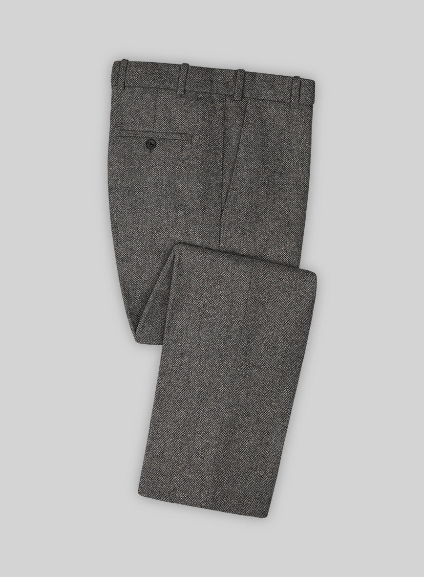 Gray Herringbone Flecks Donegal Tweed Pants - StudioSuits