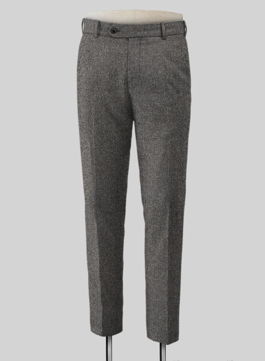 Light grey donegal tweed high waisted flat-front Slacks