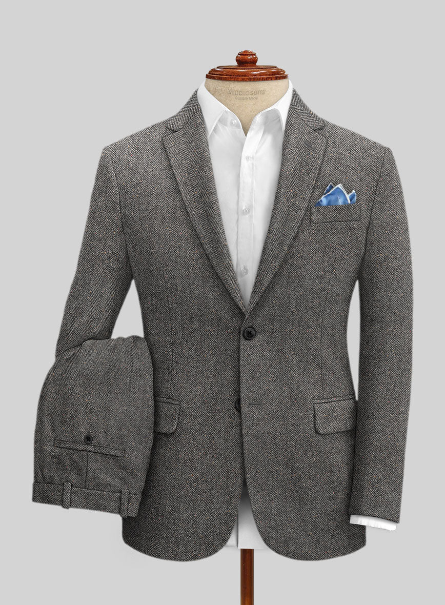 Gray Herringbone Flecks Donegal Tweed Suit - StudioSuits