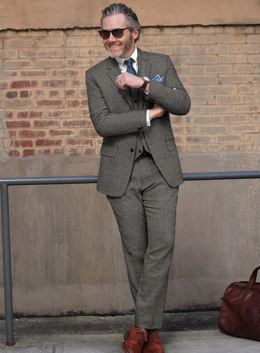 Gray Herringbone Flecks Donegal Tweed Suit - StudioSuits