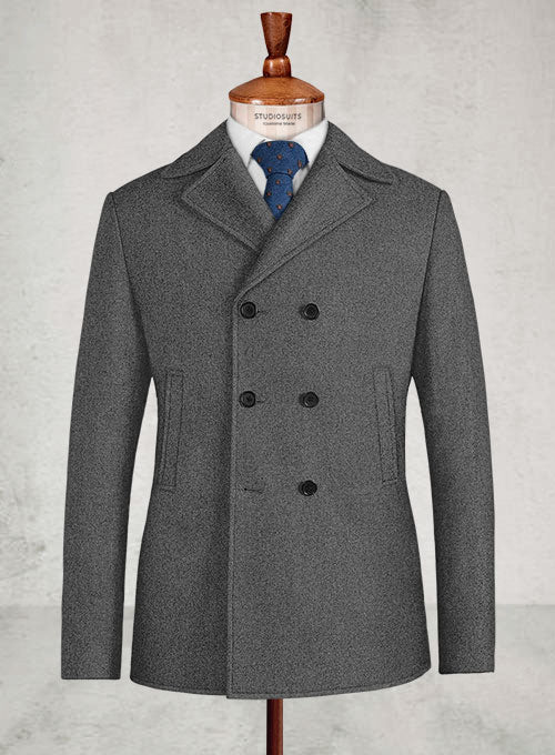 Gray Heavy Tweed Pea Coat - StudioSuits