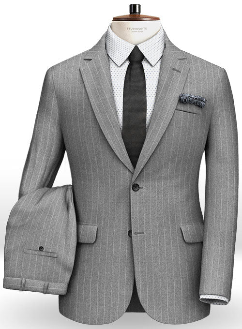 Gray Stripe Flannel Wool Suit- Ready Size - StudioSuits