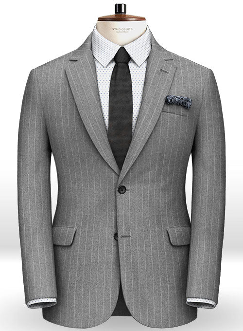 Gray Stripe Flannel Wool Suit- Ready Size - StudioSuits