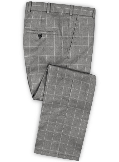 Gray Windowpane Flannel Wool Pants - StudioSuits
