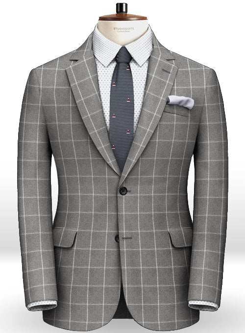 Gray Windowpane Flannel Wool Suit - StudioSuits