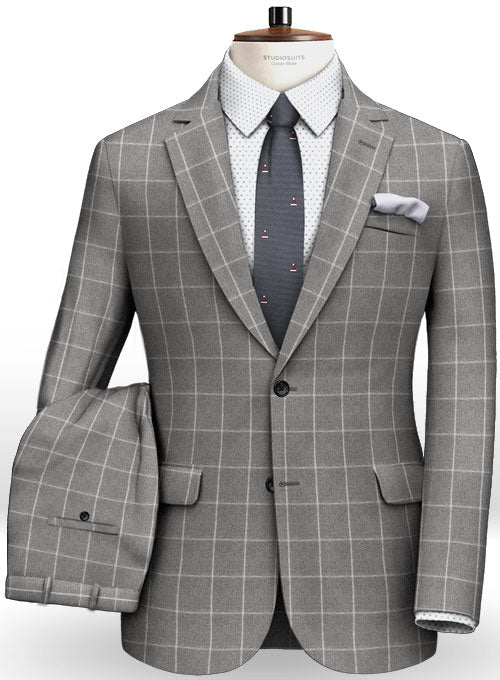 Gray Windowpane Flannel Wool Suit - StudioSuits