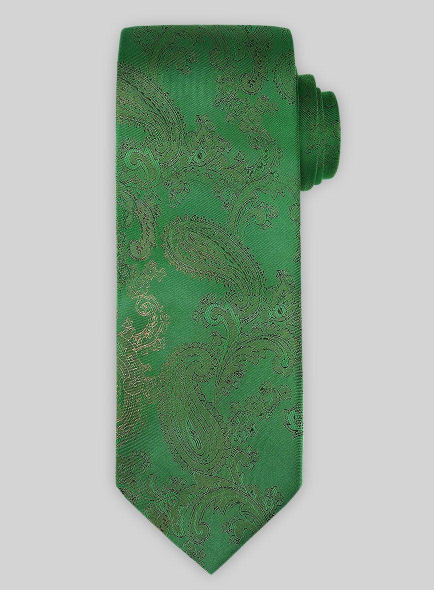 Paisley Green Satin Tie - StudioSuits