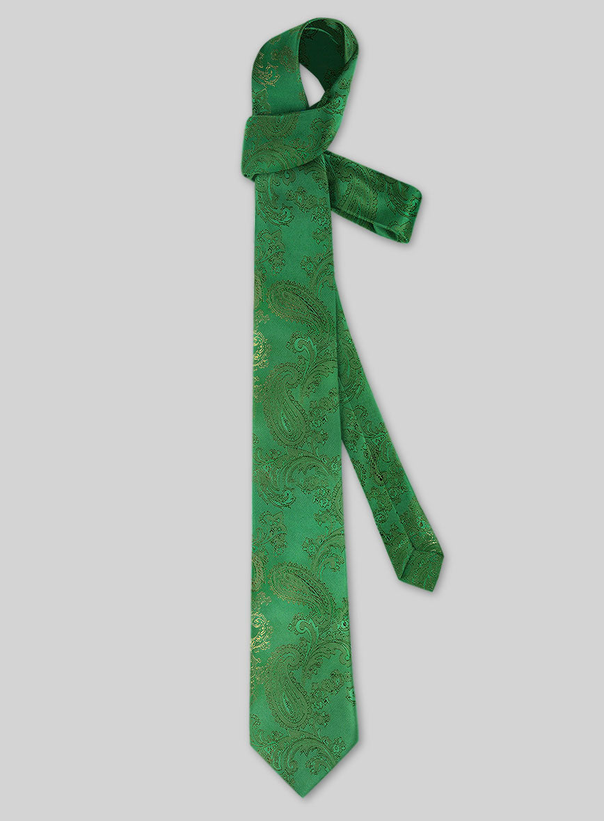 Paisley Green Satin Tie - StudioSuits