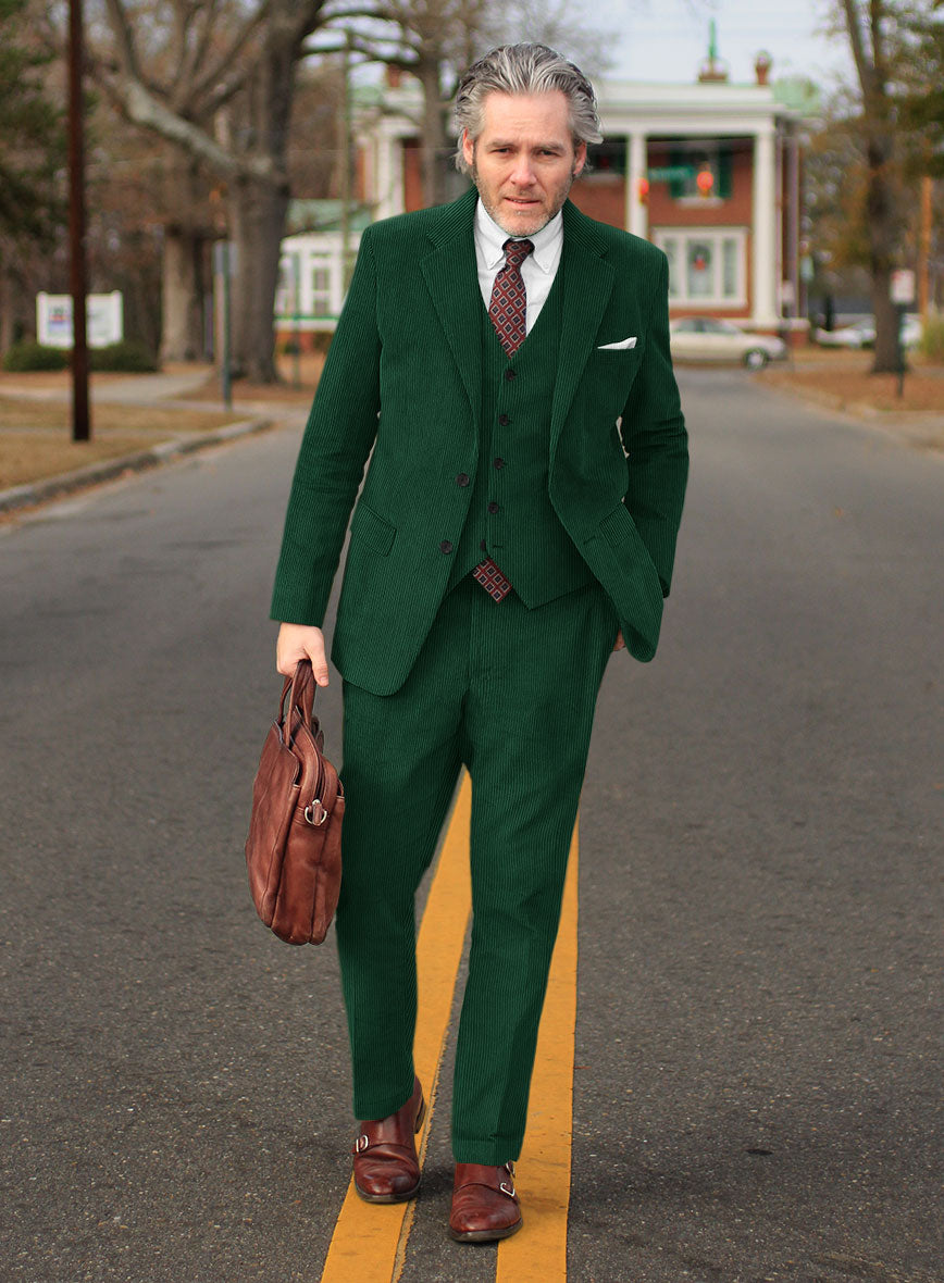 Green Thick Stretch Corduroy Suit - StudioSuits