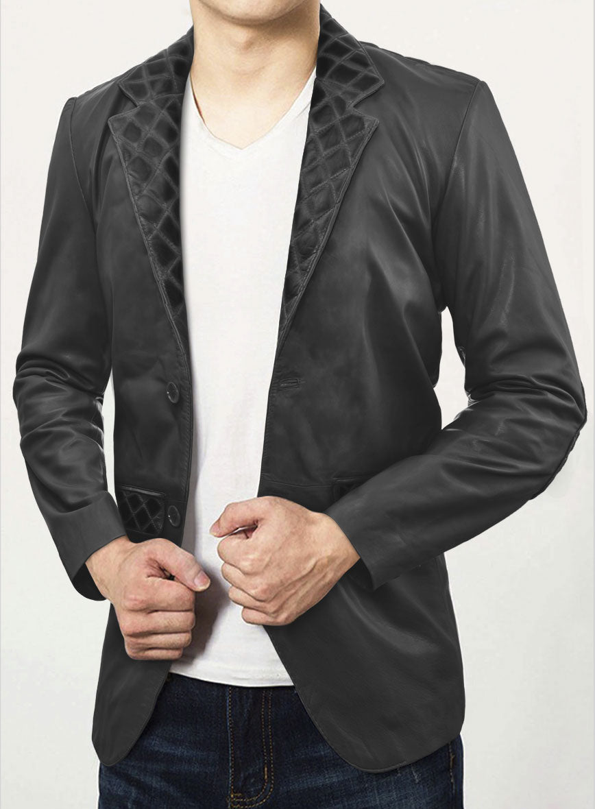 Harper Burnt Charcoal Leather Blazer - StudioSuits