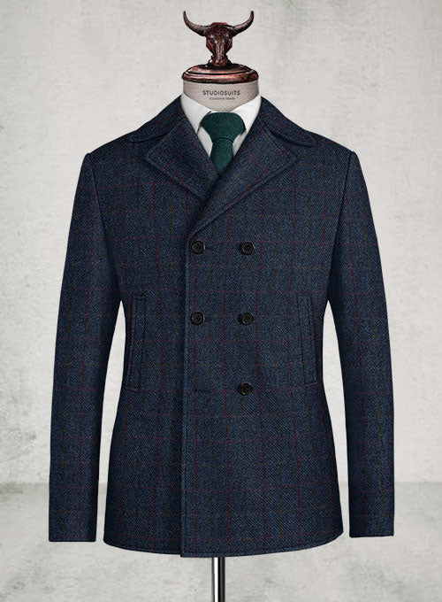 Harris Tweed King Blue Pea Coat - StudioSuits