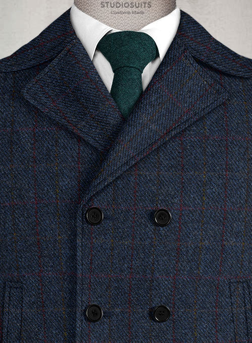 Harris Tweed King Blue Pea Coat - StudioSuits