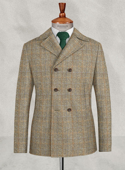 Harris Tweed Ranger Brown Pea Coat - StudioSuits