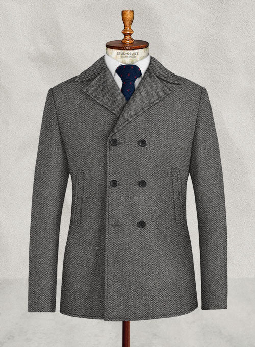 Harris Tweed Barley Gray Pea Coat - StudioSuits